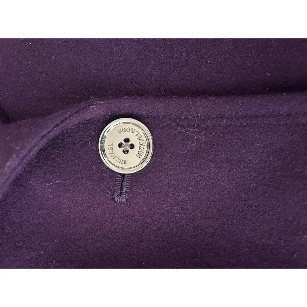 Michael Kors Plum Purple Wool Blend Belted Trench Pea Coat Sz 12 Gold‎ Buttons